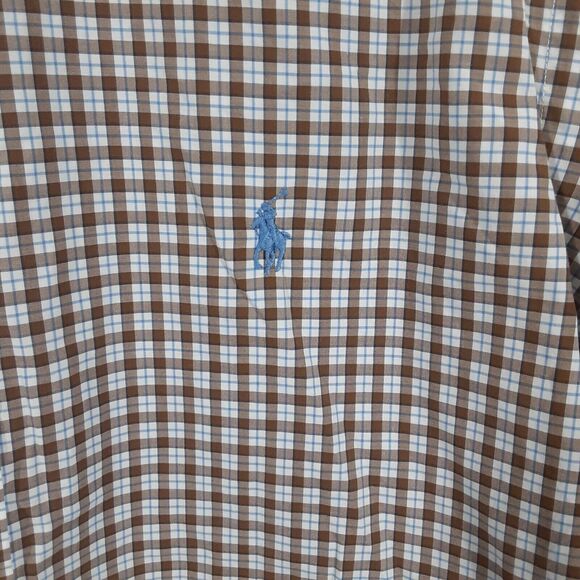 Ralph Lauren Adult Mens M Stretch Brown Plaid Long Sleeve Button Up Shirt - Picture 2 of 8